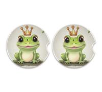 SKYSHU Lot de 2 dessous de verre ronds en forme de grenouille pour boissons, en céramique absorbante, avec base en liège et poignée du bout des doigts pour un nettoyage facile, 6,5 cm