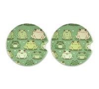 SKYSHU Lot de 2 dessous de verre ronds en forme de grenouille pour boissons, en céramique absorbante, avec base en liège et poignée du bout des doigts pour un nettoyage facile, 6,5 cm