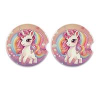 SKYSHU Lot de 2 dessous de verre ronds en forme de licorne pour boissons, porte-gobelet de voiture en céramique absorbant avec base en liège et poignée du bout des doigts pour un nettoyage facile, 6,5