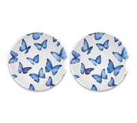 SKYSHU Lot de 2 dessous de verre ronds en forme de papillon pour boissons, porte-gobelet de voiture en céramique absorbant avec base en liège et poignée du bout des doigts pour un nettoyage facile