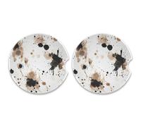 SKYSHU Lot de 2 dessous de verre ronds en pierre céramique absorbante avec base en liège et poignée du bout des doigts pour un nettoyage facile, marron café