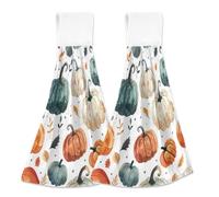 SKYSHU Lot de 2 torchons de cuisine à suspendre avec boucles de suspension pour cuisine, salle de bain, ferme, décoration d'intérieur, motif citrouille d'automne (45,7 x 35,6 cm)