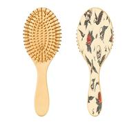 SKYSHU Old School Tattoo Brosse à cheveux en bois naturel avec poils en bois confortables, démêlante et coiffante ovale pour femmes, hommes et enfants tous types de cheveux (cheveux mouillés, secs et