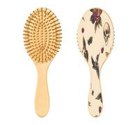 SKYSHU Old School Tattoo Brosse à cheveux en bois naturel avec poils en bois confortables, démêlante et coiffante ovale pour femmes, hommes et enfants tous types de cheveux (cheveux mouillés, secs et