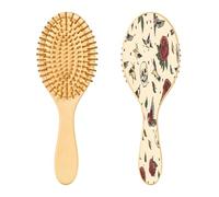 SKYSHU Old School Tattoo Brosse à cheveux en bois naturel avec poils en bois confortables, démêlante et coiffante ovale pour femmes, hommes et enfants tous types de cheveux (cheveux mouillés, secs et