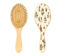 SKYSHU Old School Tattoo Brosse à cheveux en bois naturel avec poils en bois confortables, démêlante et coiffante ovale pour femmes, hommes et enfants tous types de cheveux (cheveux mouillés, secs et