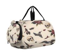 SKYSHU Old School Tattoo Grand sac de nuit imperméable à bandoulière amovible avec compartiment à chaussures et poche humide
