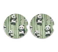 SKYSHU Panda Lot de 2 dessous de verre ronds en céramique pour boissons avec base en liège et poignée du bout des doigts pour un nettoyage facile, 6,5 cm