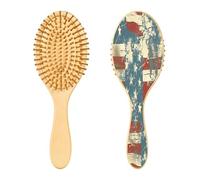 SKYSHU Patriotic Star Brosse à cheveux ovale en bois naturel avec poils en bois confortables, démêlante et coiffante pour femmes, hommes et enfants, tous types de cheveux (cheveux mouillés, secs et