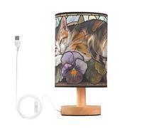SKYSHU Petite lampe de chevet à DEL en forme de chat avec base en bois antidérapante et abat-jour agréable pour les yeux pour salon, chambre à coucher, dortoir, maison, bureau
