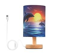SKYSHU Petite lampe de chevet à DEL en forme de dauphin avec base en bois antidérapante et abat-jour agréable pour les yeux pour salon, chambre à coucher, dortoir, maison, bureau