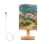 SKYSHU Petite lampe de chevet à DEL rustique avec base en bois antidérapante et abat-jour agréable pour les yeux pour salon, chambre à coucher, dortoir, maison, bureau