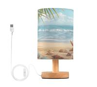 SKYSHU Petite lampe de chevet à LED en forme d'étoile de mer avec base en bois antidérapante et abat-jour agréable pour les yeux pour salon, chambre à coucher, dortoir, maison, bureau