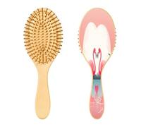 SKYSHU Pink Flamingo Brosse à cheveux ovale en bois naturel avec poils en bois confortables, pour démêler et coiffer, pour homme, femme et enfant, tous les types de cheveux (humides, secs et secs et