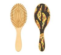SKYSHU Pizza Brosse à cheveux ovale en bois naturel avec poils en bois confortables, démêlante et coiffante pour femmes, hommes et enfants, tous types de cheveux (cheveux mouillés, secs et abîmés)
