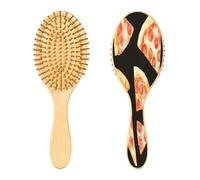 SKYSHU Pizza Brosse à cheveux ovale en bois naturel avec poils en bois confortables, démêlante et coiffante pour femmes, hommes et enfants, tous types de cheveux (cheveux mouillés, secs et abîmés)