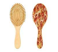SKYSHU Pizza Brosse à cheveux ovale en bois naturel avec poils en bois confortables, démêlante et coiffante pour femmes, hommes et enfants, tous types de cheveux (cheveux mouillés, secs et abîmés)