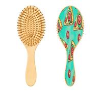 SKYSHU Pizza Brosse à cheveux ovale en bois naturel avec poils en bois confortables, démêlante et coiffante pour femmes, hommes et enfants, tous types de cheveux (cheveux mouillés, secs et abîmés)