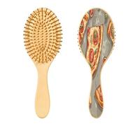 SKYSHU Pizza Brosse à cheveux ovale en bois naturel avec poils en bois confortables, démêlante et coiffante pour femmes, hommes et enfants, tous types de cheveux (cheveux mouillés, secs et abîmés)
