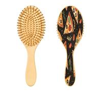 SKYSHU Pizza Brosse à cheveux ovale en bois naturel avec poils en bois confortables, démêlante et coiffante pour femmes, hommes et enfants, tous types de cheveux (cheveux mouillés, secs et abîmés)