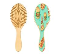 SKYSHU Pizza Hamburger Brosse à cheveux en bois naturel avec poils en bois confortables, démêlante et coiffante ovale pour femmes, hommes et enfants tous types de cheveux (cheveux mouillés, secs et