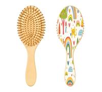 SKYSHU Rainbow Animal Brosse à cheveux en bois naturel avec poils en bois confortables, démêlante et coiffante ovale pour femmes, hommes et enfants tous types de cheveux (cheveux mouillés, secs et