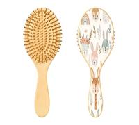 SKYSHU Rainbow Animal Brosse à cheveux en bois naturel avec poils en bois confortables, démêlante et coiffante ovale pour femmes, hommes et enfants tous types de cheveux (cheveux mouillés, secs et