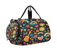 SKYSHU Rainbow Love Grand sac de week-end imperméable à bandoulière amovible avec compartiment à chaussures et poche humide