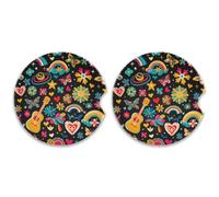 SKYSHU Rainbow Love Lot de 2 dessous de verre ronds en céramique absorbant avec base en liège et poignée du bout des doigts pour un nettoyage facile, 6,5 cm