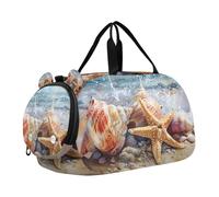 SKYSHU Sea Shell Grand sac de week-end imperméable, bandoulière amovible, sac de gym avec compartiment à chaussures et poche humide
