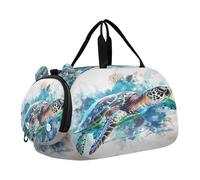 SKYSHU Sea Turtle Grand sac de nuit imperméable à bandoulière amovible avec compartiment à chaussures et poche humide