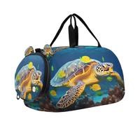 SKYSHU Sea Turtle Grand sac de nuit imperméable à bandoulière amovible avec compartiment à chaussures et poche humide