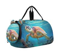 SKYSHU Sea Turtle Grand sac de nuit imperméable à bandoulière amovible avec compartiment à chaussures et poche humide