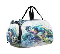 SKYSHU Sea Turtle Grand sac de nuit imperméable à bandoulière amovible avec compartiment à chaussures et poche humide