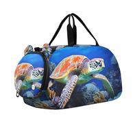 SKYSHU Sea Turtle Grand sac de nuit imperméable à bandoulière amovible avec compartiment à chaussures et poche humide