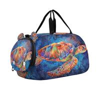 SKYSHU Sea Turtle Grand sac de nuit imperméable à bandoulière amovible avec compartiment à chaussures et poche humide