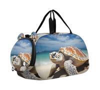 SKYSHU Sea Turtle Grand sac de nuit imperméable à bandoulière amovible avec compartiment à chaussures et poche humide