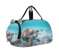 SKYSHU Sea Turtle Grand sac de nuit imperméable à bandoulière amovible avec compartiment à chaussures et poche humide