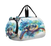 SKYSHU Sea Turtle Grand sac de nuit imperméable à bandoulière amovible avec compartiment à chaussures et poche humide