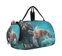 SKYSHU Sea Turtle Grand sac de nuit imperméable à bandoulière amovible avec compartiment à chaussures et poche humide