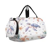 SKYSHU Sea Turtle Grand sac de nuit imperméable à bandoulière amovible avec compartiment à chaussures et poche humide