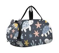 SKYSHU Sea Turtle Grand sac de nuit imperméable à bandoulière amovible avec compartiment à chaussures et poche humide
