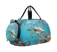 SKYSHU Sea Turtle Grand sac de nuit imperméable à bandoulière amovible avec compartiment à chaussures et poche humide