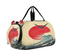 SKYSHU Sea Waves Grand sac de week-end imperméable, bandoulière amovible, sac de gym avec compartiment à chaussures et poche humide