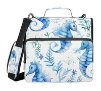 SKYSHU Seahorse Classeur à fermeture éclair à 3 anneaux avec bandoulière et poignée - Classeur de 3,8 cm résistant à l'eau et extensible avec plusieurs poches pour fournitures scolaires et de bureau