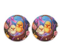 SKYSHU Sprint Lot de 2 dessous de verre ronds en forme de poulet pour boissons, porte-gobelet en céramique absorbant avec base en liège et poignée du bout des doigts pour un nettoyage facile, 6,5 cm