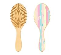 SKYSHU Star Brosse à cheveux ovale en bois naturel avec poils en bois confortables, démêlante et coiffante pour femmes, hommes et enfants, tous types de cheveux (cheveux mouillés, secs et abîmés)