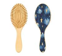 SKYSHU Star Cloud Brosse à cheveux ovale en bois naturel avec poils en bois confortables, démêlante et coiffante pour femmes, hommes et enfants, tous types de cheveux (cheveux mouillés, secs et
