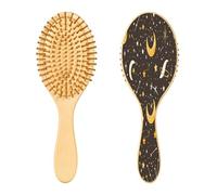 SKYSHU Star Moon Brosse à cheveux ovale en bois naturel avec poils en bois confortables, démêlante et coiffante pour femmes, hommes et enfants, tous types de cheveux (cheveux mouillés, secs et abîmés)