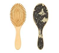 SKYSHU Star Moon Brosse à cheveux ovale en bois naturel avec poils en bois confortables, démêlante et coiffante pour femmes, hommes et enfants, tous types de cheveux (cheveux mouillés, secs et abîmés)
